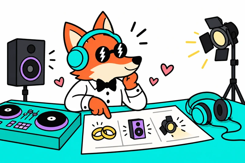 Raposa DJ planejando som e iluminação para um casamento